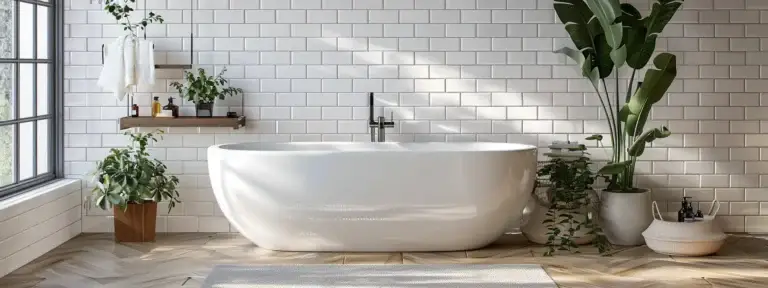 an immaculate, sparkling bathroom with gleaming tiles and a pristine bathtub in perth.