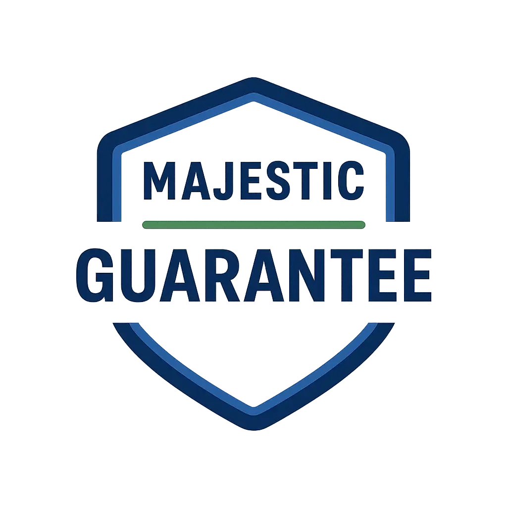Majestic Guarantee badge in blue and green, representing trusted vacate cleaning services in Perth
